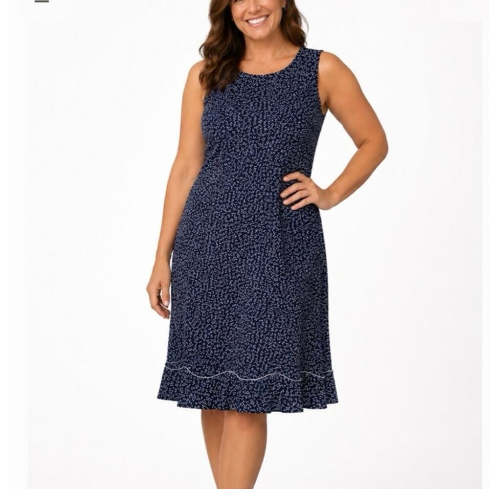 Ann Taylor LOFT Dress Size 12 Navy Floral Sleeveless Ruffle Hem Midi